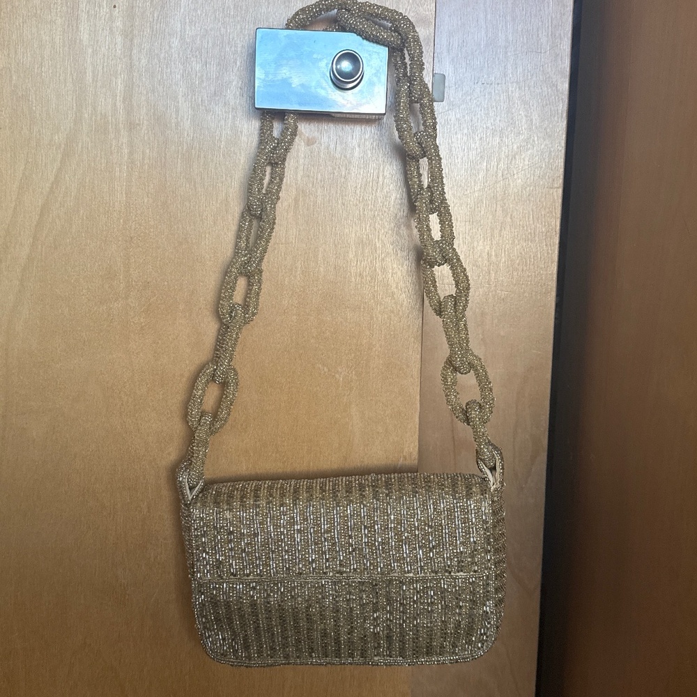 Maeve by Anthropologie Gold/Silver Beaded Shoulder Bag